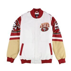 G-III Sports Mens San Francisco 49ERS Varsity Jacket, White, L, DM